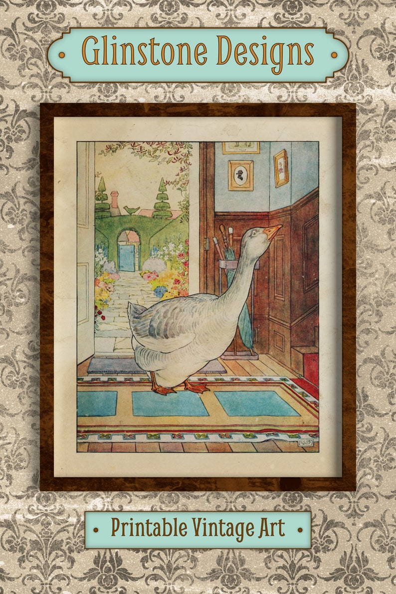 Printable Vintage Wall Art, Antique Children's Room Decor, Reproduction Vintage Illustration, Nursery Rhyme Art Wall Hanging, Goosey Gander image 5