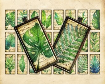 Printable Domino Collage Sheet, Leaves, Foliage, Vintage-Style, Scrapbooking Ephemera, Junk Journal Embellishments, 1x2 Inches Rectangles