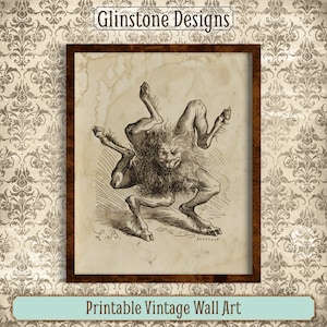 Printable Vintage Wall Art, Gothic Horror Decor Wall Hanging, Reproduction Vintage Demonology Illustration, Antique Demon Artwork, Buer