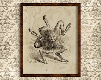 Printable Vintage Wall Art, Gothic Horror Decor Wall Hanging, Reproduction Vintage Demonology Illustration, Antique Demon Artwork, Buer