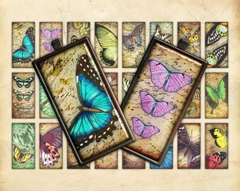 Printable Domino Collage Sheet, Butterflies, Vintage Illustrations, Scrapbooking Ephemera, Journal Embellishments, 1x2 Inches Rectangle