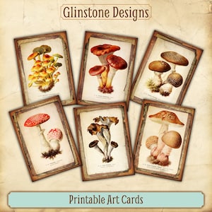 Printable Art Cards, Vintage Mushroom Illustrations, Fungus Art, ATC, Ephemera, Scrapbooking, Junk Journaling, Card Making, Paper Craft
