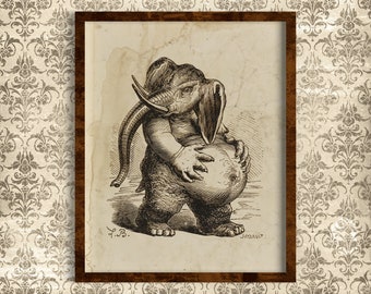 Printable Vintage Wall Art, Antique Demon Artwork, Gothic Horror Decor Wall Hanging, Reproduction Vintage Demonology Illustration, Behemoth