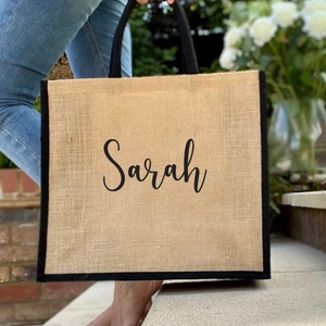Jute shopping bag personalised with a name, Custom Tote, shopper