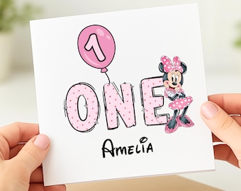 Minnie Mouse Age One First Birthday Card