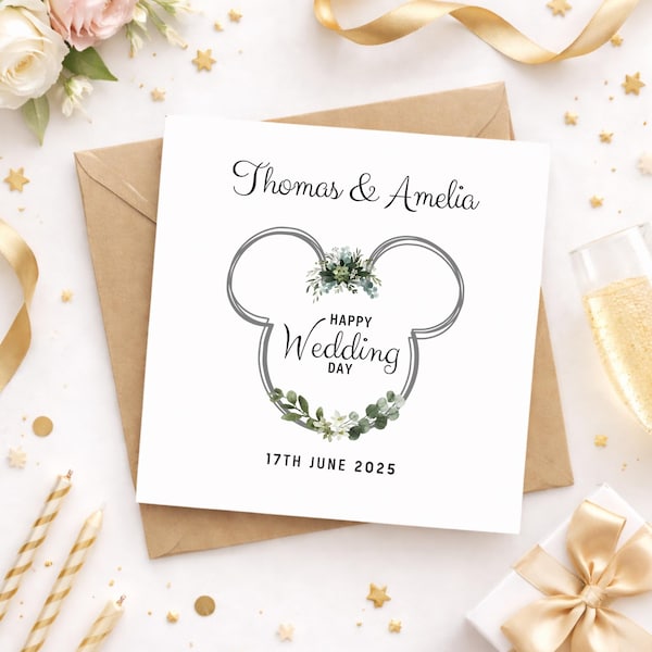 Tarjeta de boda personalizada, diseño de Mickey Mouse de Disney