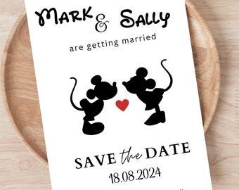 Save The Date Invites,  personalised invite, A5 Printed Card Invitation, Mickey Mouse Design