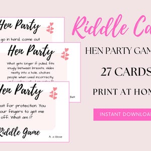 Hen Party Game, Printable Bachelorette Party Games, Riddle Cards, Girls ...