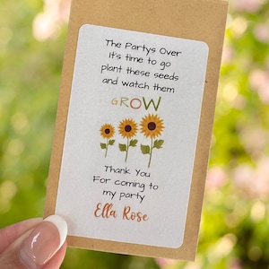Personalised sunflower seed party favours