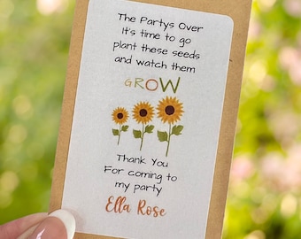 Personalised sunflower seed party favours