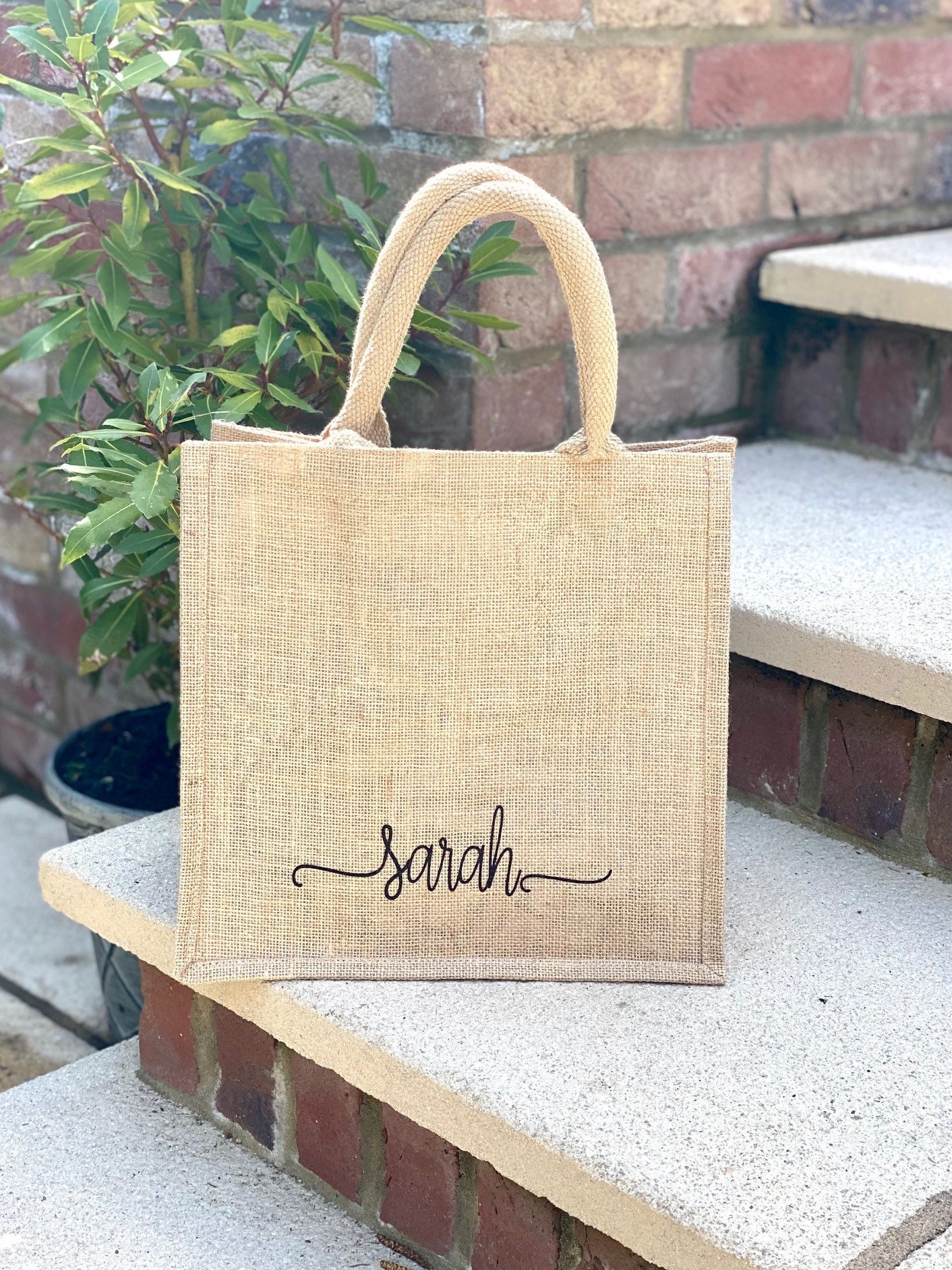 Natural Jute Personalised Bag with Name in Scroll Hessian Etsy