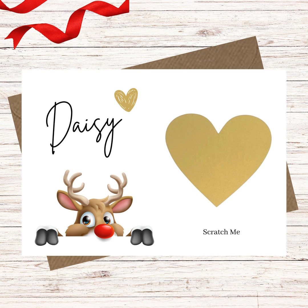 Christmas Reindeer Scratch Card Peeping Reindeer Christmas Etsy