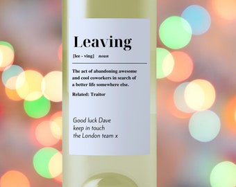 Personalised Wine Label, Work Leavers Gift, Farewell For Co Workers, Goodbye Gift,  New Job Gift, Bon Voyage Leaving Gift