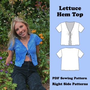 PDF Lettuce hem tie front crop top sewing pattern Uk Size 6 20 US Size 0 16 Instant download print at home A4, US Letter image 1
