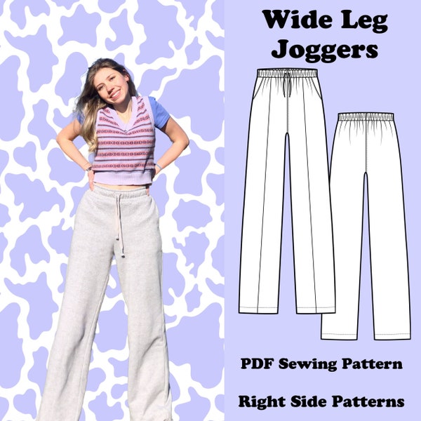 PDF Wide leg joggers sewing pattern | Size XS - XL | Instant download print at home A4 / Letter