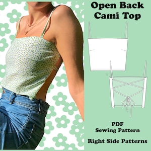 PDF Open back crop top cami sewing pattern | Uk Size 6 - 16 | US Size 0 - 12 | Instant download print at home A4, US Letter