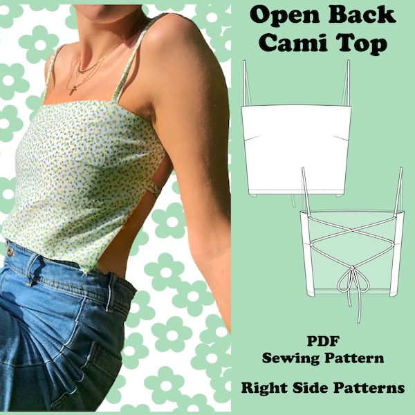 PDF Open back crop top cami sewing pattern | Uk Size 6 - 16 | US Size 0 - 12 | Instant download print at home A4, US Letter