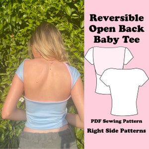 PDF Reversible low back tee crop top sewing pattern | Uk Size 4 - 20 | US Size 0 - 16 | Instant download print at home A4, US Letter