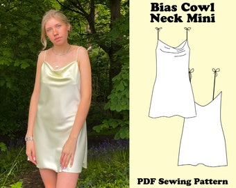 PDF Cowl Neck Mini Slip Dress Pattern | Uk Size 4 - 26 | US Size 0 - 22 | Instant download print at home A4, US Letter