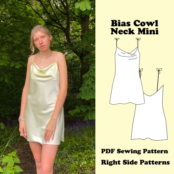 PDF Cowl Neck Mini Slip Dress Pattern | Uk Size 4 - 26 | US Size 0 - 22 | Instant download print at home A4, US Letter