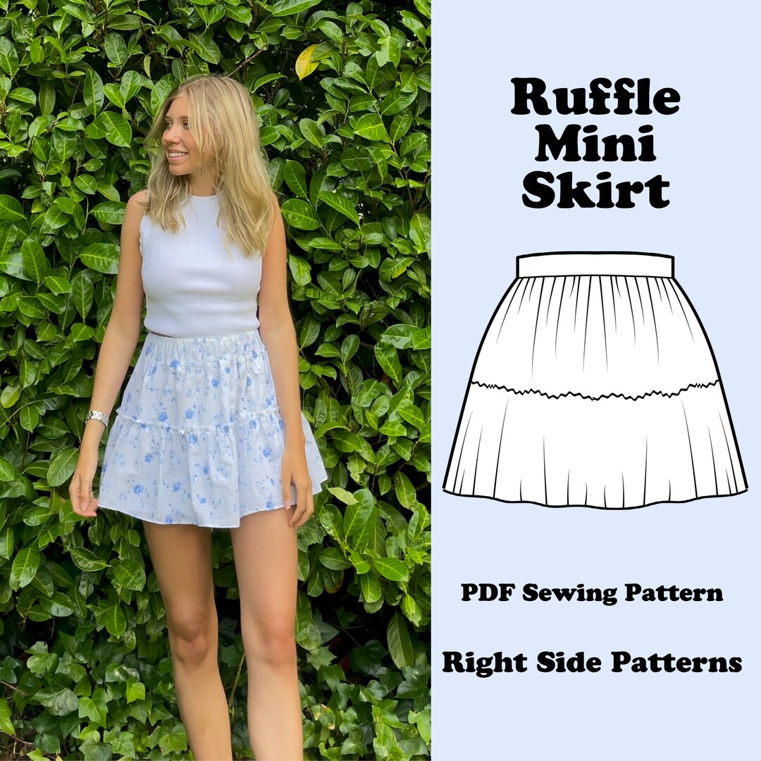 PDF Sewing Pattern Ruffle Mini Skirt Uk Size 4 30 US Size 0 26 Instant ...