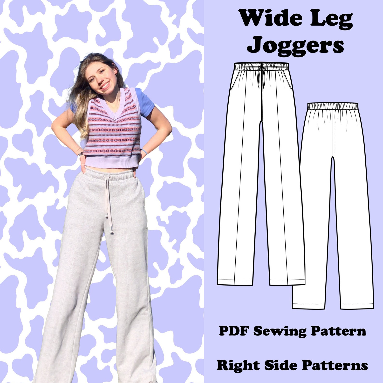 PDF Wide Leg Joggers Sewing Pattern Size XS XL Instant - Etsy