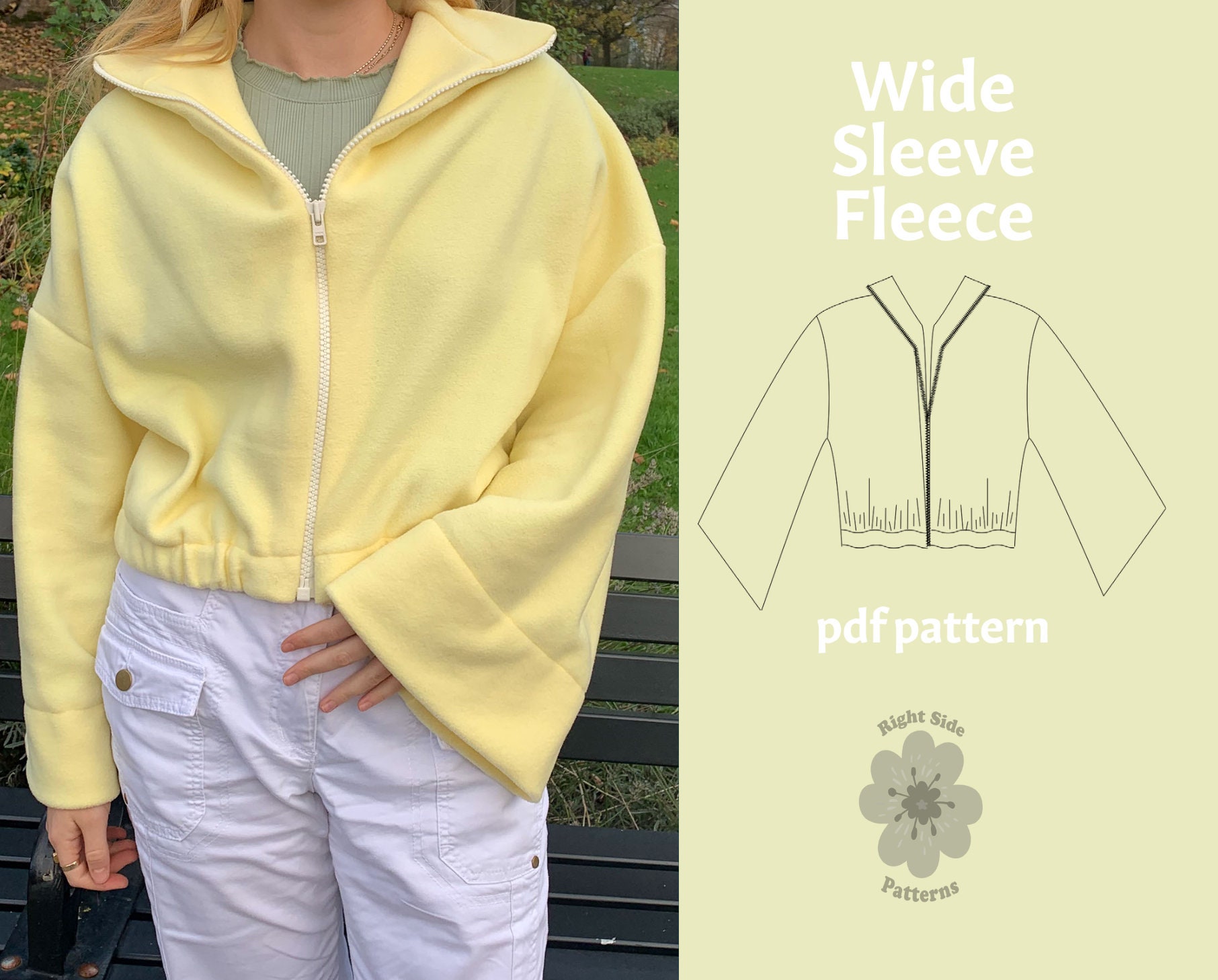 PDF Wide Sleeve Fleece Jacket sewing pattern Uk Size 2 28 Etsy