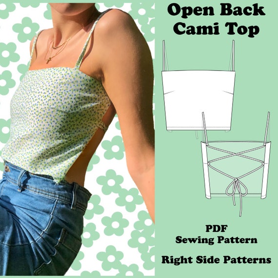 PDF Open Back Crop Top Cami Sewing Pattern Uk Size 6 16 US Size 0 12  Instant Download Print at Home A4, US Letter -  Canada