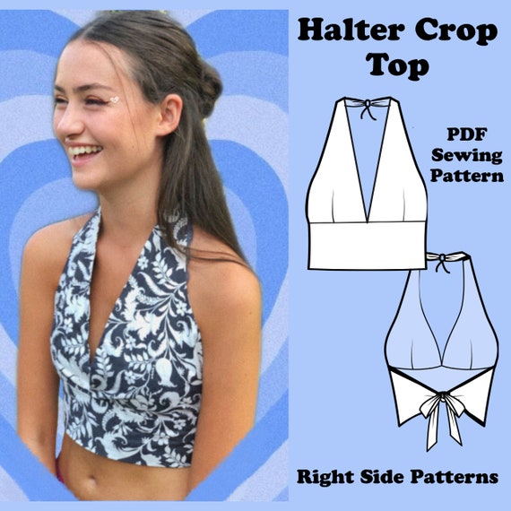 PDF Halter Crop Top Sewing Pattern Uk Size 4 18 US Size 0 14 Instant  Download Print at Home A4, US Letter 