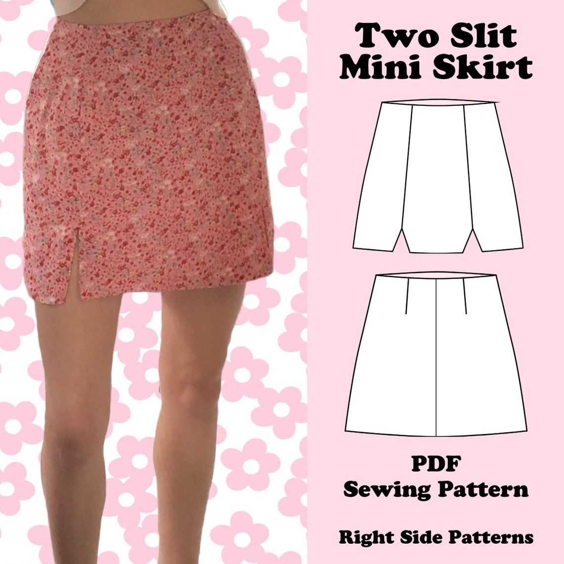 PDF Mini Skirt With Side Slits Sewing Pattern Uk Size 6 16 - Etsy