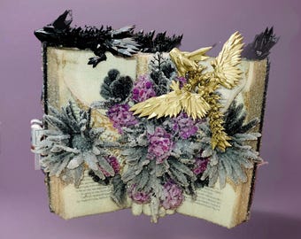 Crystallized Fourth Wing Book Sculpture, Dragon Fantasy Art Decor