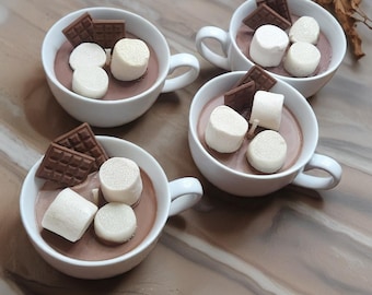 Hot Cocoa Scented Candle • Marshmallow & Chocolate Topping, Ceramic Mug