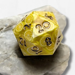 Lemon D20 Sharp DND Dice Dungeons and Dragons RPG Tabletop Board Games Spring Summer Fruit Kawaii Cute Bright Unique Tiny Polymer Clay