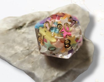 Dés Star D20 Donjons et dragons jeux de table RPG violet bleu rose TTRPG multicolore collé sourdine transparent enfants mignons kawaii