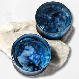 Ocean Mist Plugs Double Flared 12 to 50mm Stretched Ear Jewellery Body Mods Blue Sea Mother Nature Inspired Unique Handmade