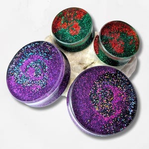Customisable Glitter Plugs Double Flared 8 to 50mm Many Colours Available Stretched Ear Jewellery Body Mods Body Safe Materials Alternative