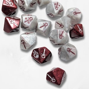 20 dadi in marmo e bordeaux Vampire The Masquerade D10s VTM Pearl White Grey Red TTRPG Ankh Hunter Hunger Dark Round Edge Gift Present