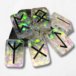 25 Elder Futhark Runes Holographic Black Gold Silver White Glitter Norse Viking Language Wicca Witchcraft Magic Pagan Odin Divination Set