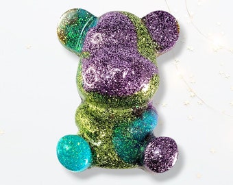 Glitter Teddy Bear Ornament With Purple Gold Blue Green Colourful Cute Tiny Sparkly Kids Gift Birthday