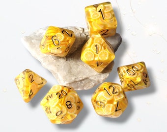 7 Lemon DND Dice Dungeons and Dragons RPG Tabletop Board Games Spring Summer Citrus Fruit Kawaii Cute Bright Neon Unique Tiny Polymer Clay