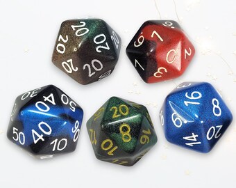 Custom Numbers and Colours D20 Dice DND Boardgame Glitter Shimmer Sparkle RPG Dungeons and Dragons Tabletop Games Personal Gift Striking