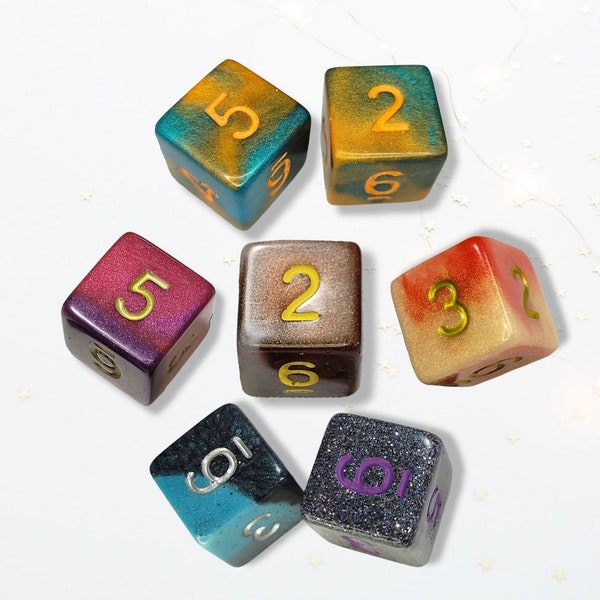 Customisable D6 DND Dice Dungeons and Dragons Boardgames Tabletop Magic The Gathering RPG Multicoloured Unique Personal Gift D10 D20 D8 D4