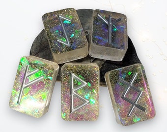 25 Elder Futhark Runes Holographic Silver Gold White Glitter Norse Viking Language Wicca Witchcraft Magic Pagan Odin Divination Set