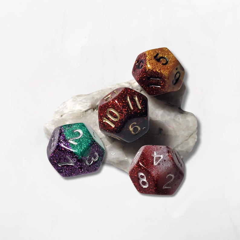 Customisable D12 Dice DND Boardgame Glitter Shimmer Sparkle RPG Dungeons and Dragons Tabletop Games Unique Personal Gift Striking D20 D6 D4 image 1