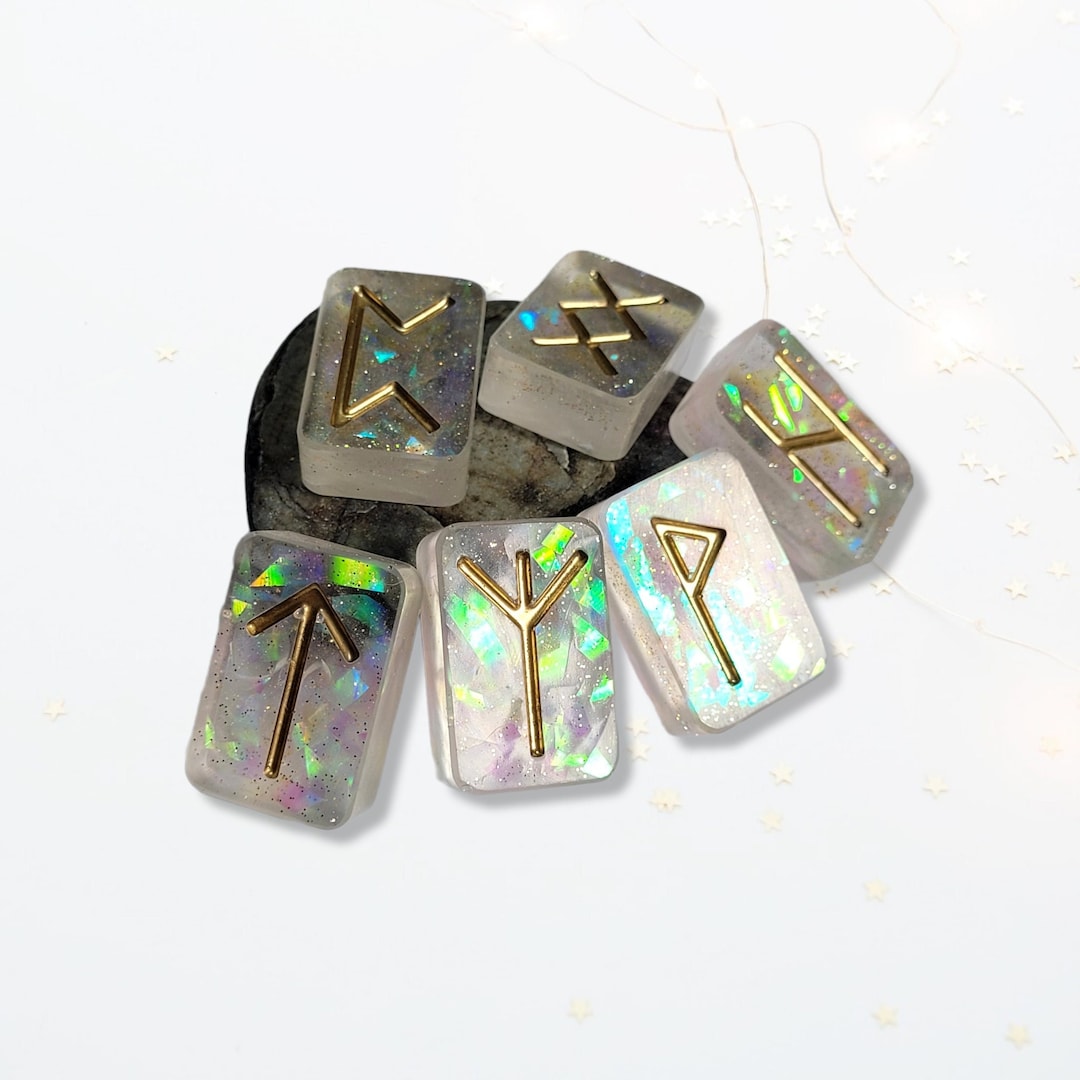 25 Elder Futhark Runes Holographic Gold Silver White Glitter Norse ...