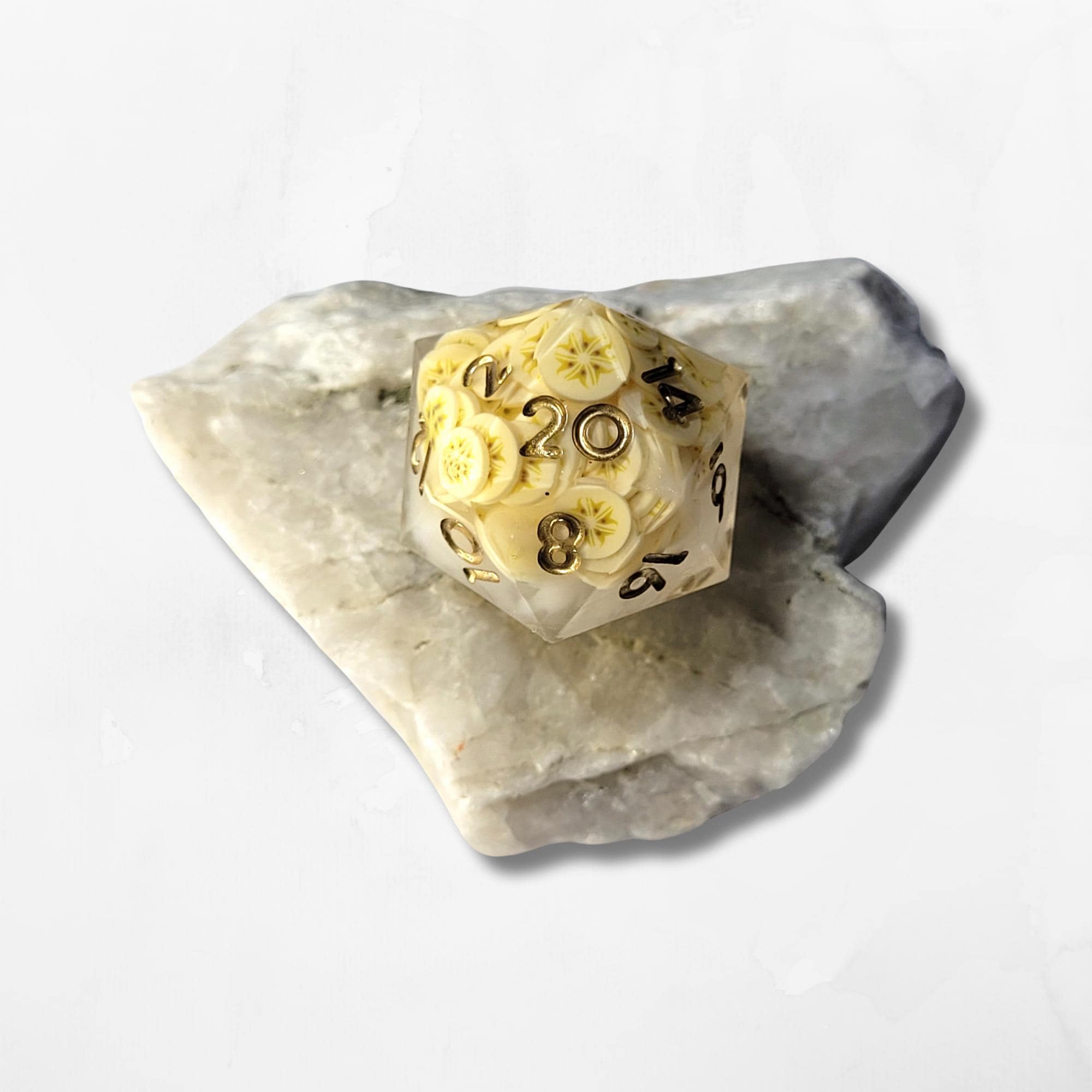 Banana Milkshake D20 DND Dice Dungeons and Dragons RPG Tabletop Board Games Spring Summer Fruit Kawaii Cute Bright Unique Tiny Polymer Clay