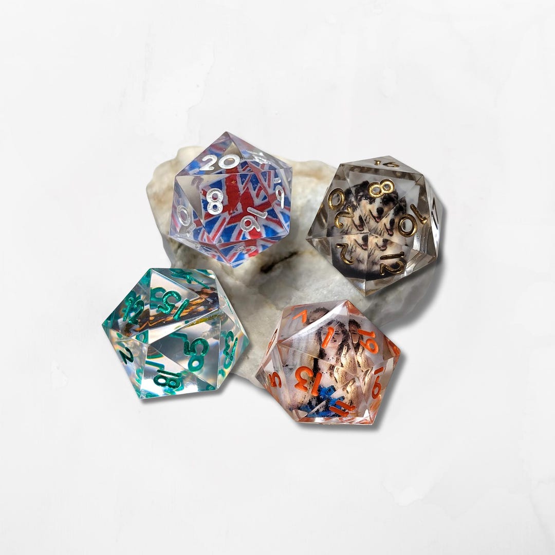 Customisable D20 Add Your Own Photo Dice DND Boardgame Glitter Shimmer ...