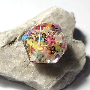 Dés Star D20 Donjons et dragons jeux de table RPG violet bleu rose TTRPG multicolore collé sourdine transparent enfants mignons kawaii image 3