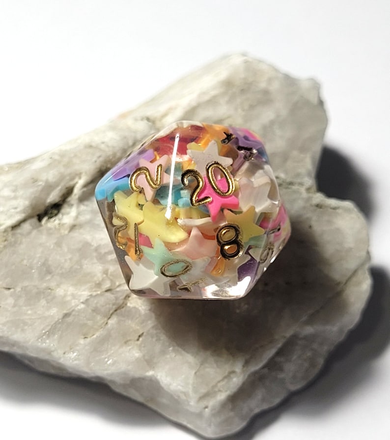 Dés Star D20 Donjons et dragons jeux de table RPG violet bleu rose TTRPG multicolore collé sourdine transparent enfants mignons kawaii image 3