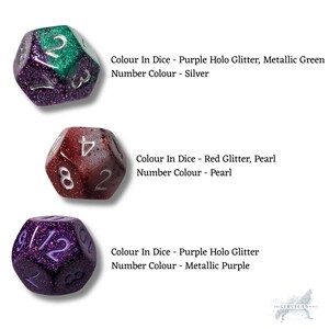 Customisable D12 Dice DND Boardgame Glitter Shimmer Sparkle RPG Dungeons and Dragons Tabletop Games Unique Personal Gift Striking D20 D6 D4 image 5